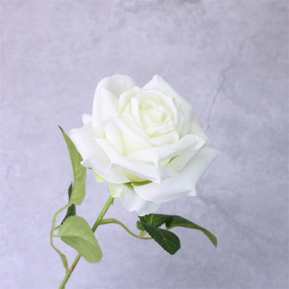 ChenyGod 1Pc Roses Artificial Flowers, Realistic Long Stem Fake Silk Roses for DIY Wedding Bouquet Centerpieces Floral Arrangements Party Anniversary Valentines Day Decorations, 21.7", White
