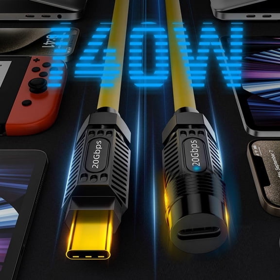 Chenyang 0.2M Ultra Soft High Flex USB-C USB4 Cable 20Gbps 140W 8K for Gaming Keyboard Mouse Type-C Male to Female Extension Cable Power & Data