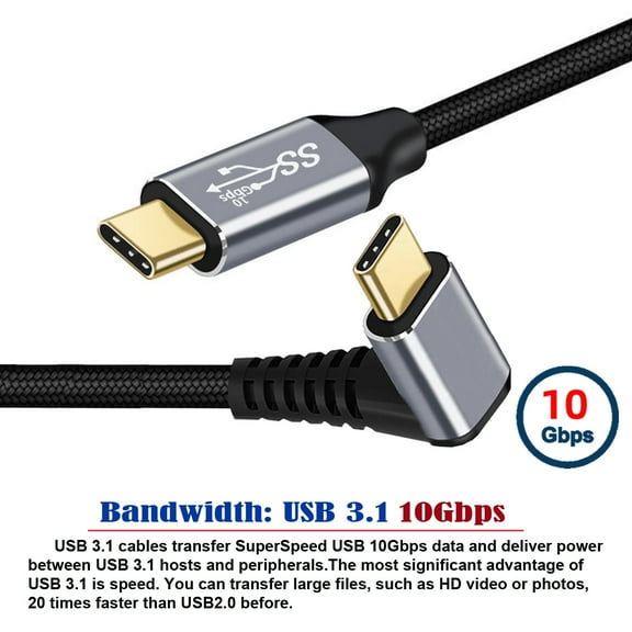 Chenyang 0.5M 90 Degree Up Down Angled Type-C USB-C Male to Male USB3.1 10Gbps 100W Data Cable for Laptop Phone