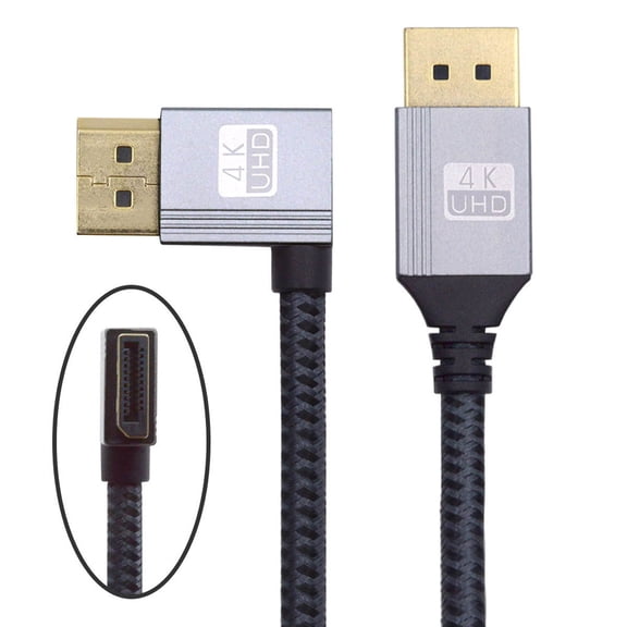 Chenyang 100cm Right Angled DisplayPort DP to DP Cable 4K 60hz Cable Silver Sleeve Ultra-HD UHD 90 Degree for Desktop Laptop Monitor Graphics Card