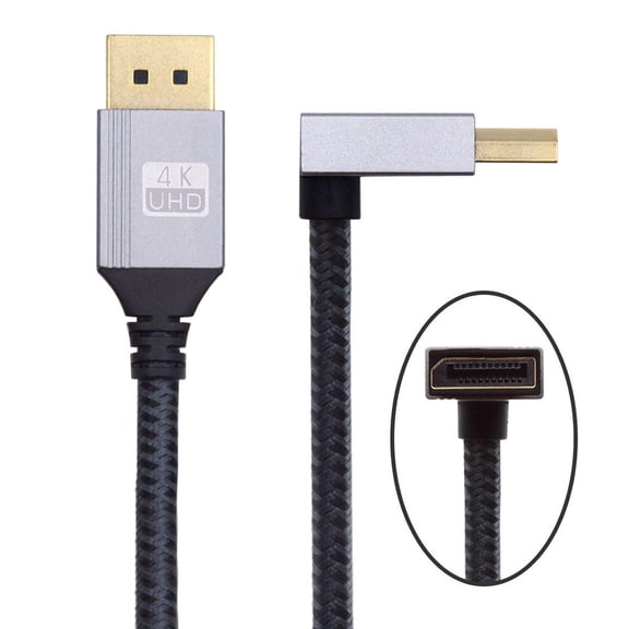 Chenyang 100cm Up Angled DisplayPort DP to DP Cable 4K 60hz Cable Silver Sleeve Ultra-HD UHD 90 Degree for Desktop Laptop Monitor Graphics Card