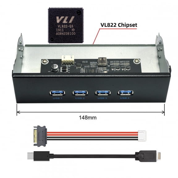 Chenyang 10Gbps USB 3.1 Type-A HUB 4 Ports Front Panel to Motherboard Type-E Connector Cable 10Gbps for 5.25" CD-ROM Bay Tray