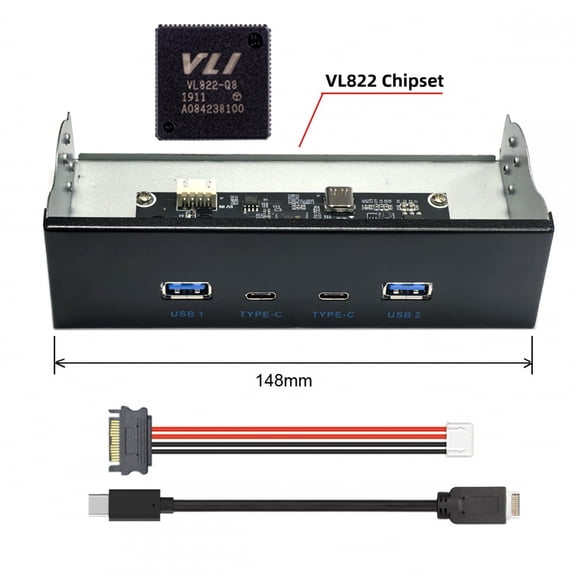 Chenyang 10Gbps USB 3.1 Type-A & Type-C HUB 4 Ports Front Panel to Motherboard Type-E Connector Cable 10Gbps for 5.25" CD-ROM Bay Tray