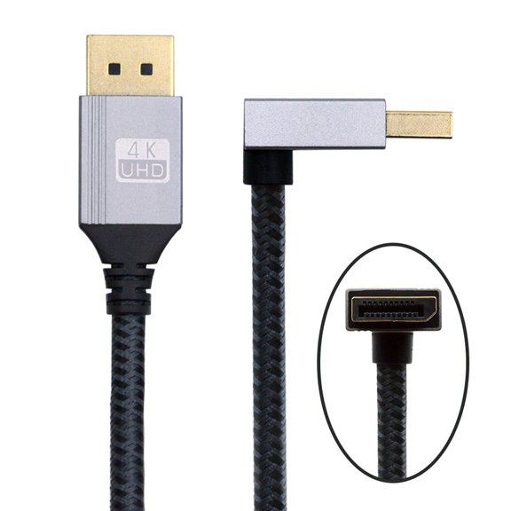 Chenyang 200cm Down Angled DisplayPort DP to DP Cable 4K 60hz Cable Silver Sleeve Ultra-HD UHD 90 Degree for Desktop Laptop Monitor Graphics Card