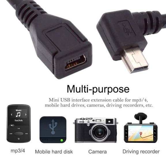 Chenyang 90 Degree Right Angled Mini USB 5Pin Male to Female Extension Cable 30cm for GPS Camera
