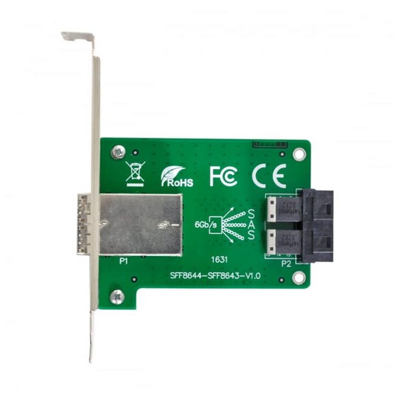 Chenyang CY Dual Ports Mini SAS HD SFF-8644 To Internal SAS HD SFF-8643 PCBA Female Adapter with Low Profile Bracket Card