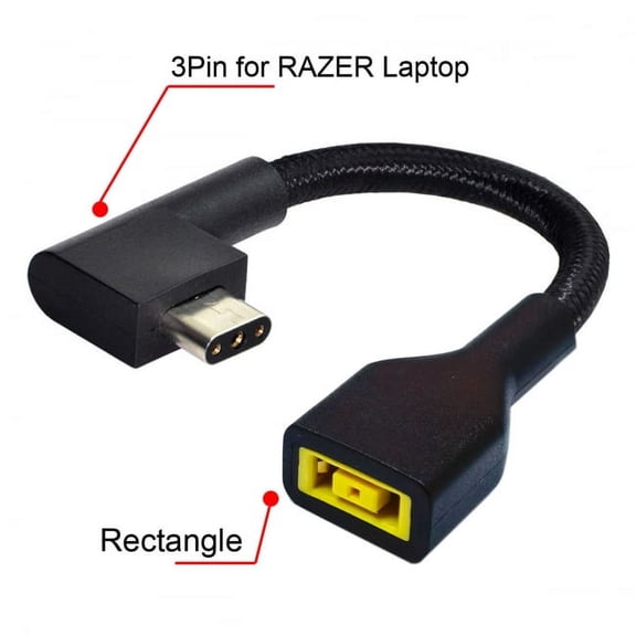 Chenyang CY Rectangle Jack 11.0*4.5mm Input to 3Pin Power Plug Cable Compatible for Laptop Blade Pro 17 Blade 15 Model Support 230W/160W Adapter