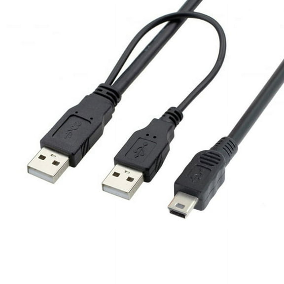 Chenyang CY USB2.0 Dual Two A type Male to Mini 5-Pin Male Y Cable for Hard Disk Drive Case Cable