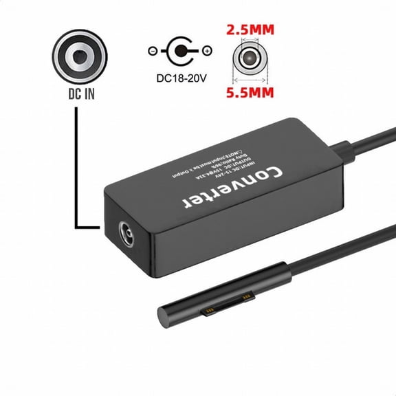 Chenyang DC 5.5x2.5mm Jack 65W 20V 15V-24V to Surface Pro3 Pro4 Pro5 Pro6 Pro7 Pro8 Pro9 Book Pro Charge Cable