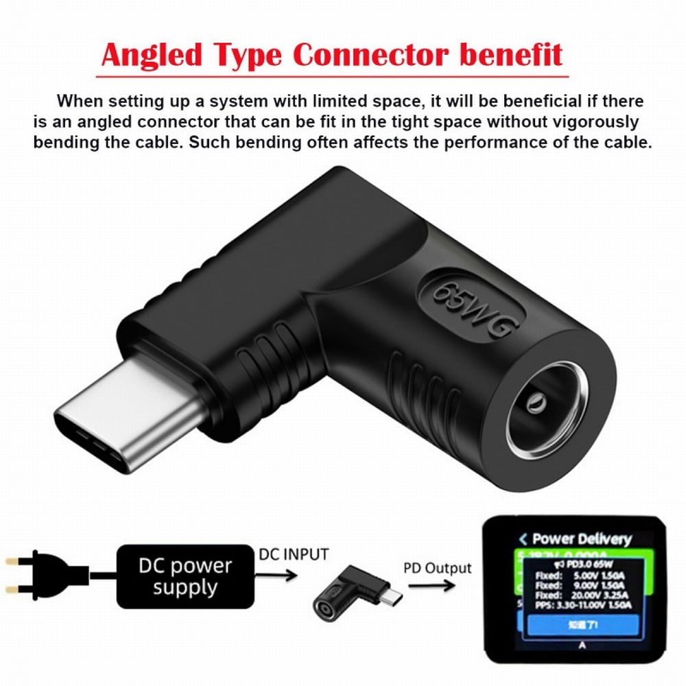 Chenyang DC Jack 5.5x2.1mm Input to USB-C Type-C Angled 90 Degree Power ...