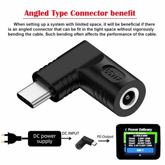 Chenyang DC Jack 5.5x2.5mm Input to USB-C Type-C Angled 90 Degree Power Plug Charge Adapter for Laptop Phone