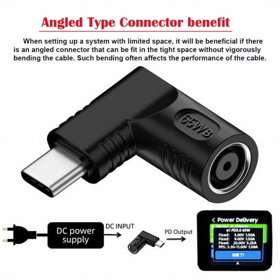 Chenyang DC Jack 7.4x5.0mm Input to USB-C Type-C Angled 90 Degree Power Plug Charge Adapter for Laptop Phone