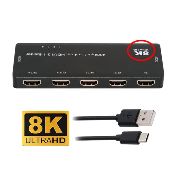 Chenyang HDMI Splitter 8K 60hz Ultra-HD Converter Compatible 2.1 Switch 1-IN-4-OUT 48Gbps UHD Hub Support HDCP SST Extended 4K@120hz 3.5mm Audio