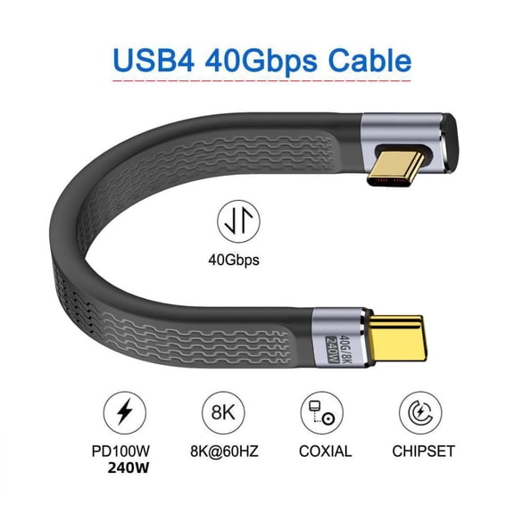 Chenyang Low Profile Angled 240W Type-C USB-C Male to Male USB4 40Gbps 100W 8K Flat Slim FPC Data Cable for Laptop Phone 13cm
