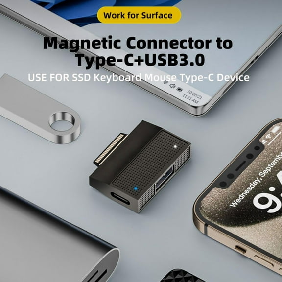 Chenyang Magnetic to USB3.1 Type-A & 15V Type-C USB-C Data Charge Adapter SF532 for Surface Pro9 Pro8 Pro7 Pro6 Pro X Go Book