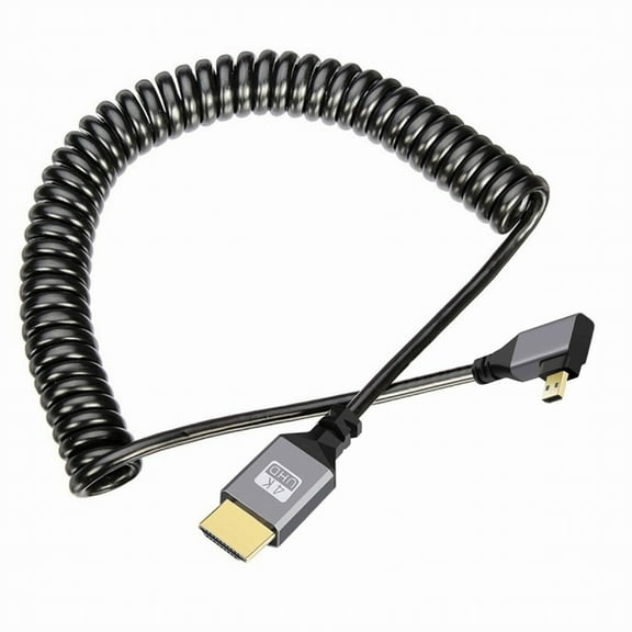 Chenyang Micro HDMI 2.0 Male to HDMI Male 4K 60hz Stretch Coiled Cable Right Angled 90 Degree for HDTV Computer Laptop Monitor