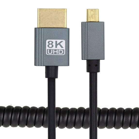 Chenyang Micro HDMI 2.1 Male Type-D to HDMI Male 8K 60hz Stretch Coiled Cable 100cm for HDTV Camera Laptop Monitor