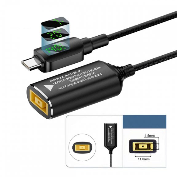 Chenyang Rectangle Jack Thinkpad X1 Input to USB-C Type-C Power 140W Smart LED Display Charge Cable for Laptop Phone PD9V/5V/20V/7A