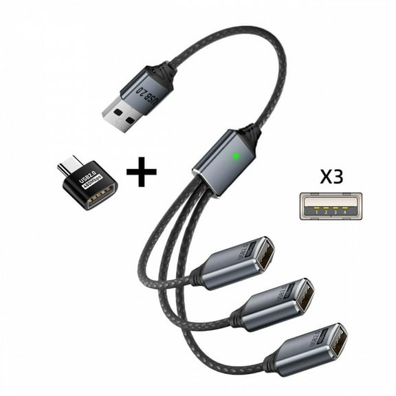 Chenyang USB 2.0 Type-A to 3 Ports Hub Cable Bus Power 1 to 3 Data for Laptop Desktop Phone Mouse Keyboard Printer Disk