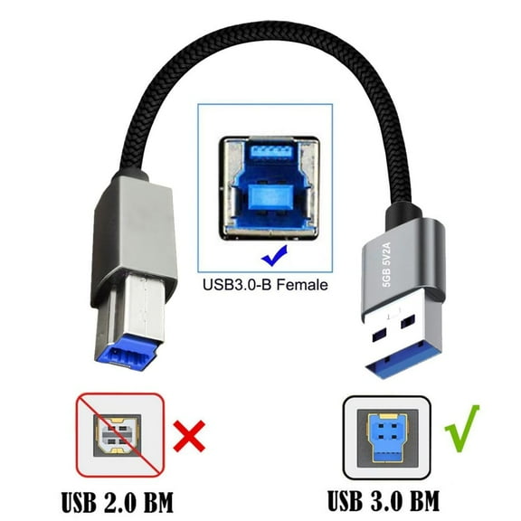 Chenyang USB 3.0 Type-A Male to Standard 3.0 B Male Cable Silver 5Gbps for Disk SSD Camera Data 30cm