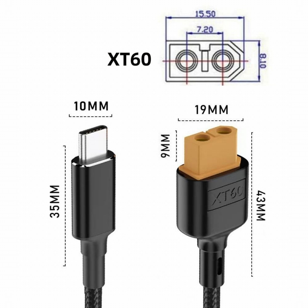Chenyang USB-C Charger Cord SC100 Protocol XT60 to Type-C Fast Charging  Cable for RC Lipo Battery Quadcopter Multicopter Aeromodelling - Walmart.com