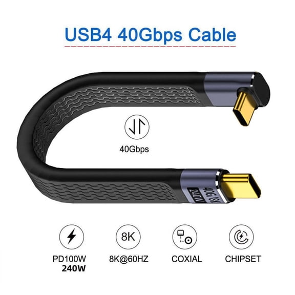 Chenyang Up Angled 240W Type-C USB-C Male to Male USB4 40Gbps 100W 8K Flat Slim FPC Data Cable for Laptop Phone 13cm