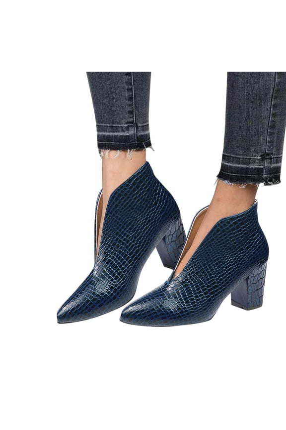 Ankle Boots for Women Fashion SnakePattern Pointed Toe V Cutout Slip On High Heel Dress Booties