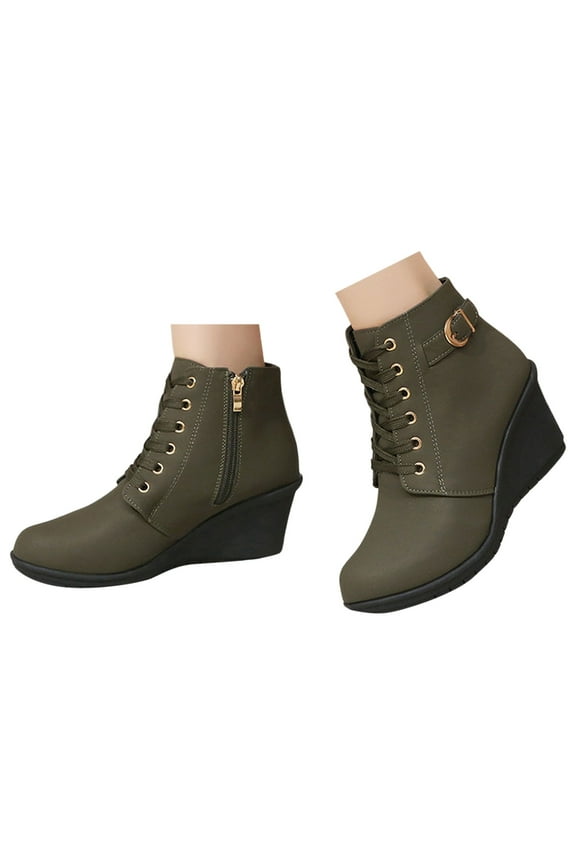 Ankle Boots for Women Low Heel Wedge Comfortable Lace Up Suede Short Booties with Side Zipper