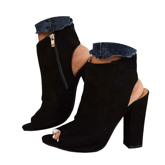 Chenyee Ankle Boots for Women Open Toe Suede Cutout High Heel Breathable Fashion Dress Shoes