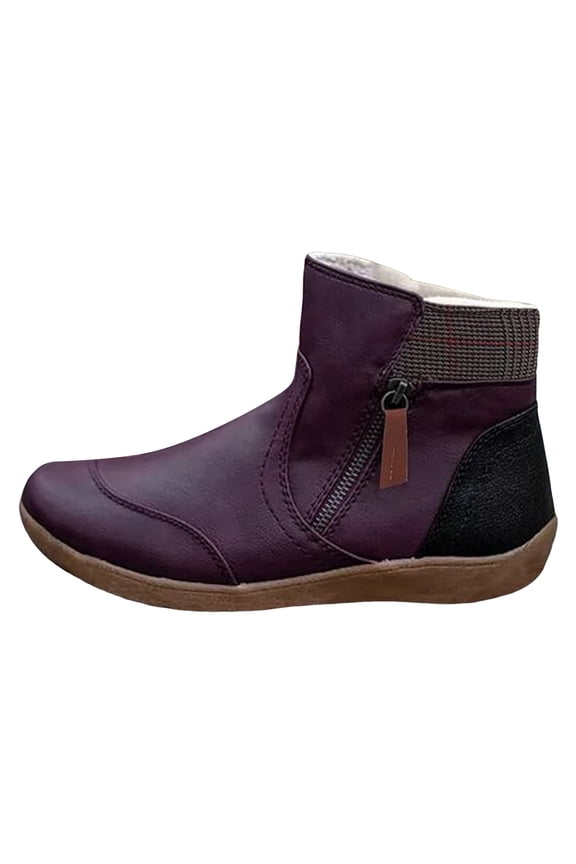 Ankle Boots for Women Vintage Slip On Flat Booties with Side Zipper Comfortable Walking Shoes
