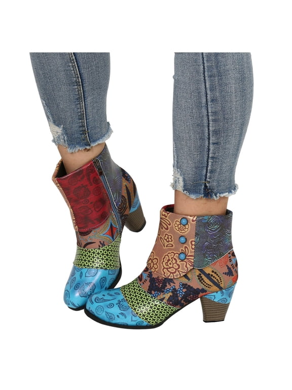 Boots for Women Fashion Leather Pumps Trendy High Heels Slip On Dress Short Ankle Booties