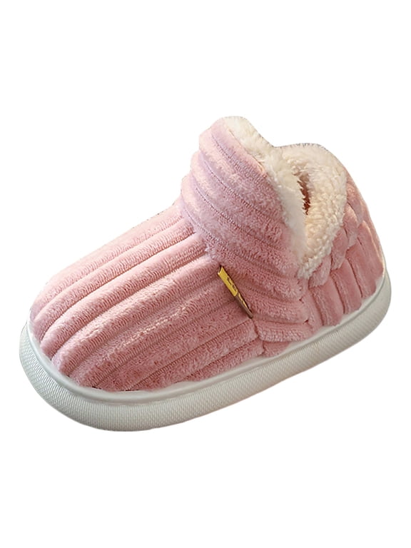 Boys Girls Fluffy Slipper Booties for Kids Thick Plush Winter Warm Stylish Non Slip Cloud Slippers