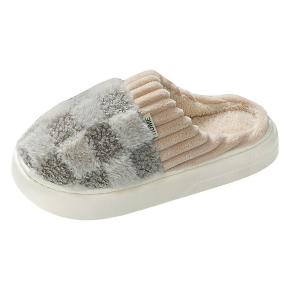 Chenyee Checkered House Slippers for Women Men Plush Warm Fuzzy Bedroom Shoes Indoor Slip On Slide