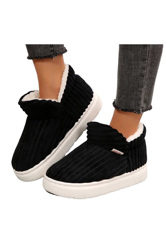 Corduroy Fuzzy Slipper Booties for Women Men Platform Cozy Stylish Winter Slip On Fluffy House Shoe
