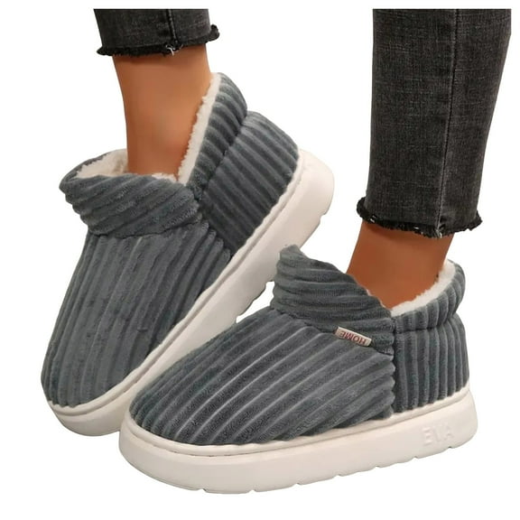Chenyee Corduroy Fuzzy Slipper Booties for Women Men Platform Cozy Stylish Winter Slip On Fluffy House Shoe