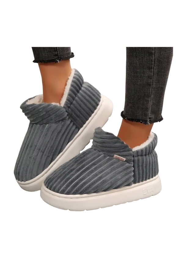 Corduroy Fuzzy Slipper Booties for Women Men Platform Cozy Stylish Winter Slip On Fluffy House Shoe