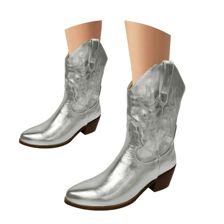 Chenyee Cowboy Boots for Women Heel Pointed Toe Pull-on Vintage