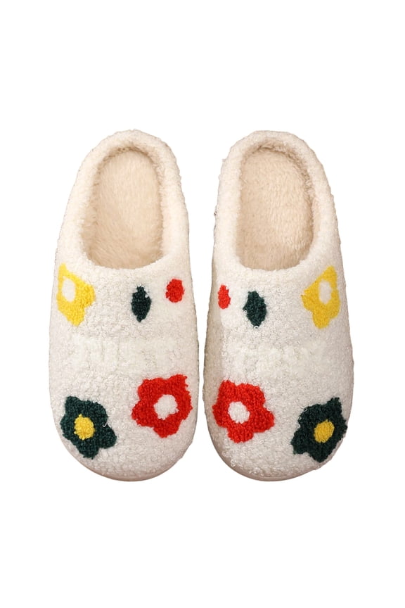 Cute Cartoon Slippers for Women Soft Plush Retro Preppy Slip On Comfortable Indoor Outdoor Shoes