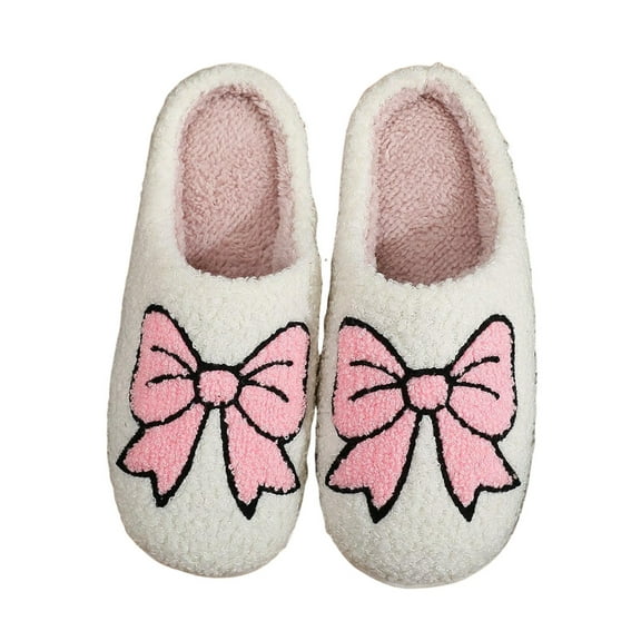 Chenyee Cute Cartoon Slippers for Women Soft Plush Retro Preppy Slip On Comfortable Indoor Outdoor Shoes
