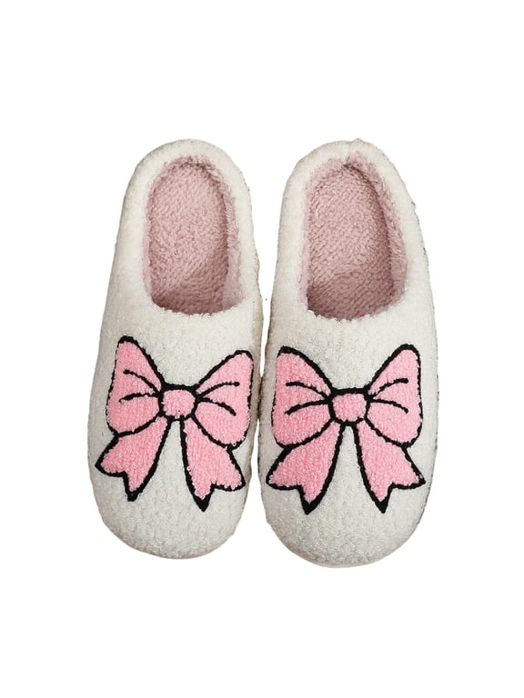 Cute Cartoon Slippers for Women Soft Plush Retro Preppy Slip On Comfortable Indoor Outdoor Shoes