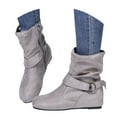 thumbnail image 1 of Chenyee Flat Mid Calf Boots for Women Vitage Wide Calf Suede Slouchy Side Zipper Ankle Booties, 1 of 2