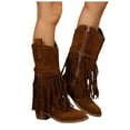 thumbnail image 1 of Chenyee Fringe Cowboy Boots for Women Western Fashion Studded Pointed Toe Mid Calf Riding Booties, 1 of 8