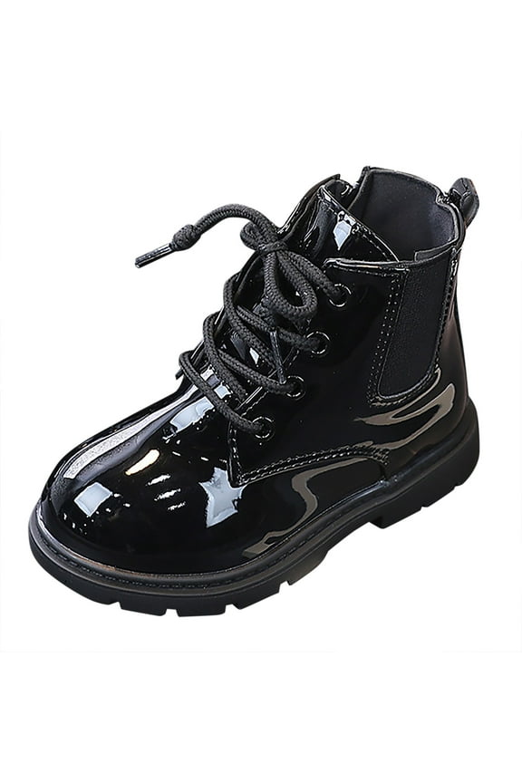 Girls Ankle Boots Kids Side Zipper Lace Up Dress Shoes Mid Calf Combat Boots for Toddler