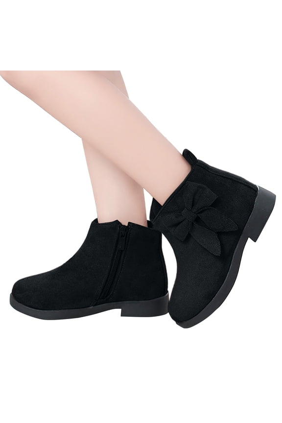Girls Ankle Boots Side Zipper Short Suede Booties Fashion Sweet Bow Knot Princess Shoes for Toddler