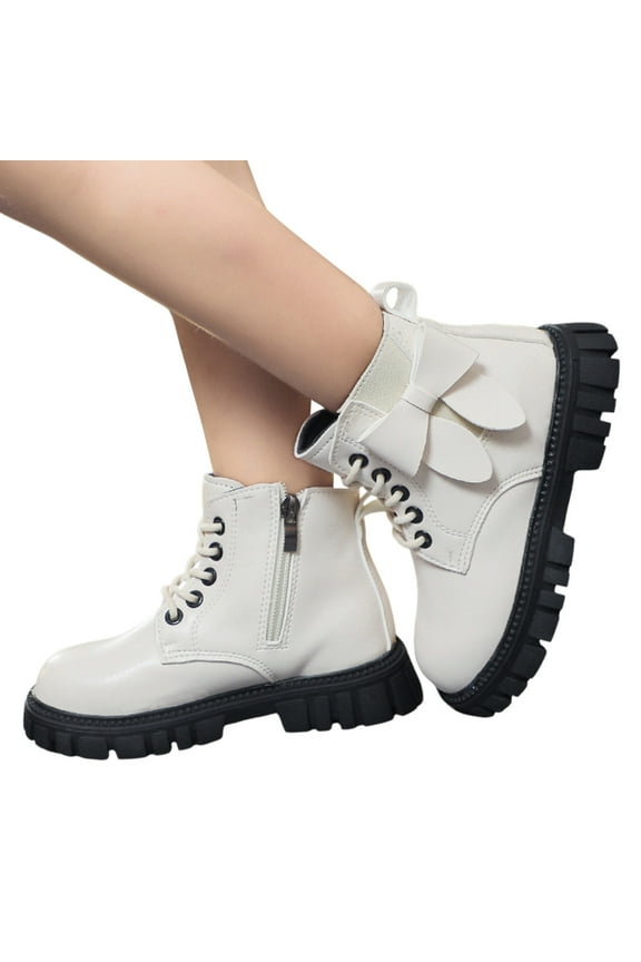 Girls Bow Knot Combat Boots Kids Fashion Lace Up Low Platform Non Slip Ankle Dress Booties for Toddler