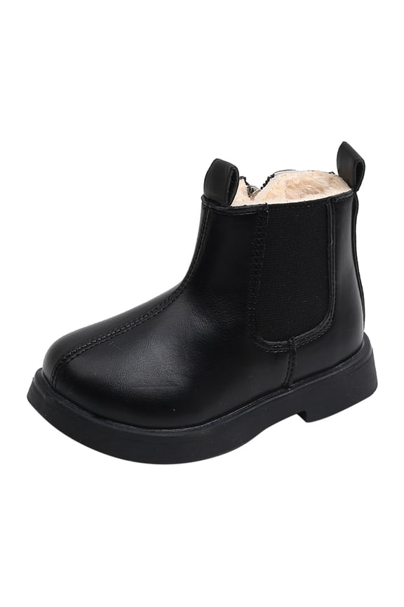 Girls Chelsea Ankle Boots Warm Fleece Lined Side Zipper Comfortable Combat Dress Booties