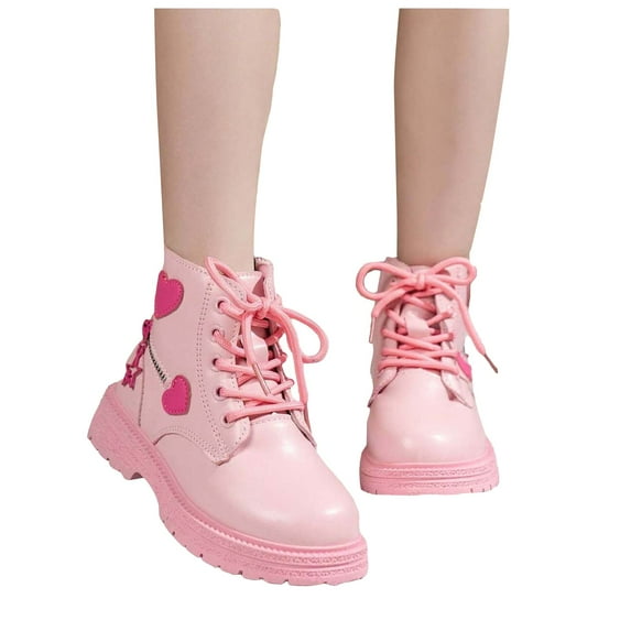 Chenyee Girls Cute Ankle Combat Boots Toddler Kids Lace Up Non Slip Mid Calf Booties with Side Zipper