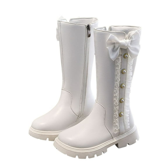Chenyee Girls Knee High Boots Fashion Pearl Bow knot Chunky Low Heel Platform Riding Booties