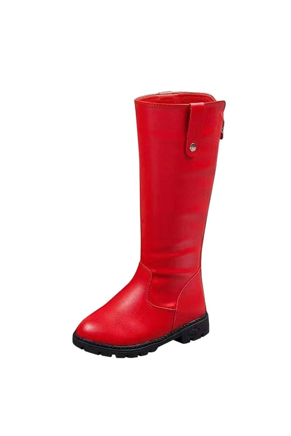 Girls Knee High Boots Wide Calf Comfortable Leather Low Heel Riding Booties with Back Zipper