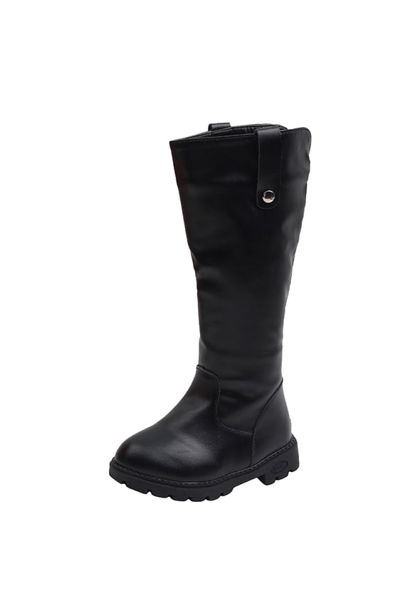 Girls Knee High Boots Wide Calf Comfortable Leather Low Heel Riding Booties with Back Zipper